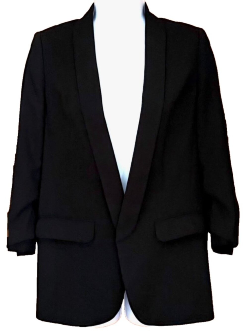 Eden Ruth Womens Black Scrunch Sleeve Open Blazer Parisian Minimalist Capsule XS